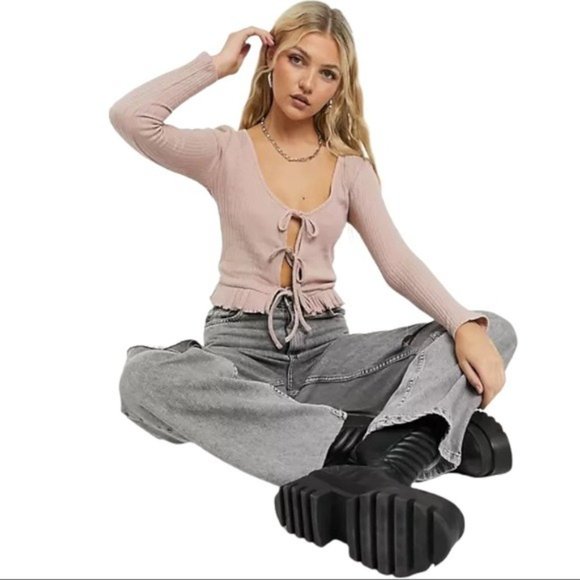 TOPSHOP Lace up Front Cardigan in Dusty Pink - Size 10 NWT - Picture 3 of 5